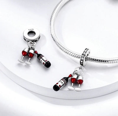 Red Wine & Glasses Dangle Charm - bellissi