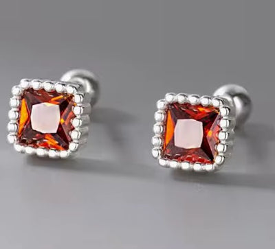 red Square Zircon Stud Earrings