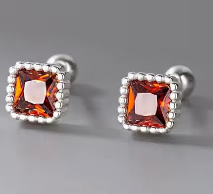 red Square Zircon Stud Earrings