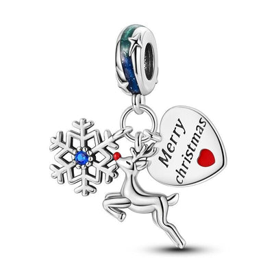 Reindeer & Snowflake Dangle Charm - bellissi