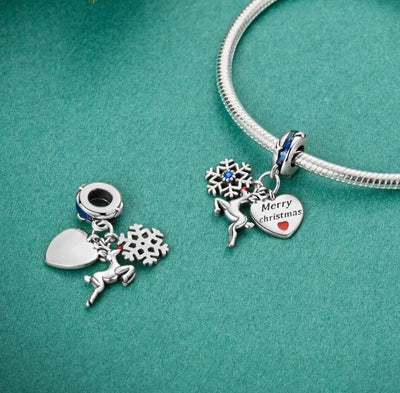 Reindeer & Snowflake Dangle Charm - bellissi