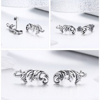 Retro Pattern Leaf Stud Earrings - bellissi