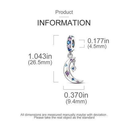 Multicoloured Zircon Moon Star Dangle Charm