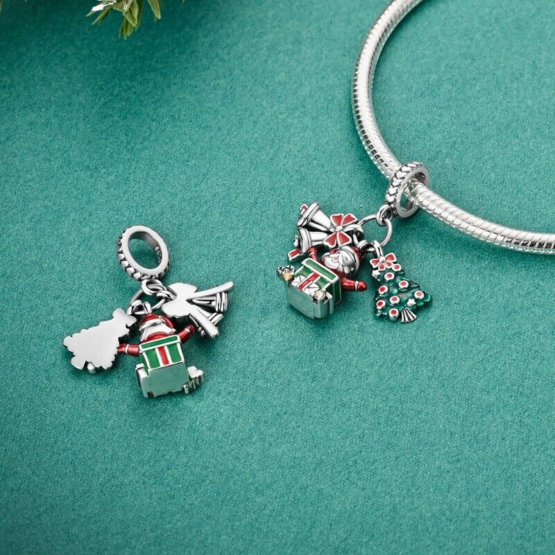 Santa Christmas Tree & Bells Dangle Charm - bellissi