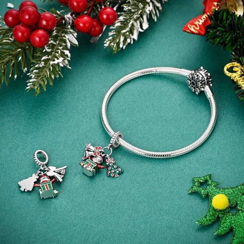 Santa Christmas Tree & Bells Dangle Charm - bellissi