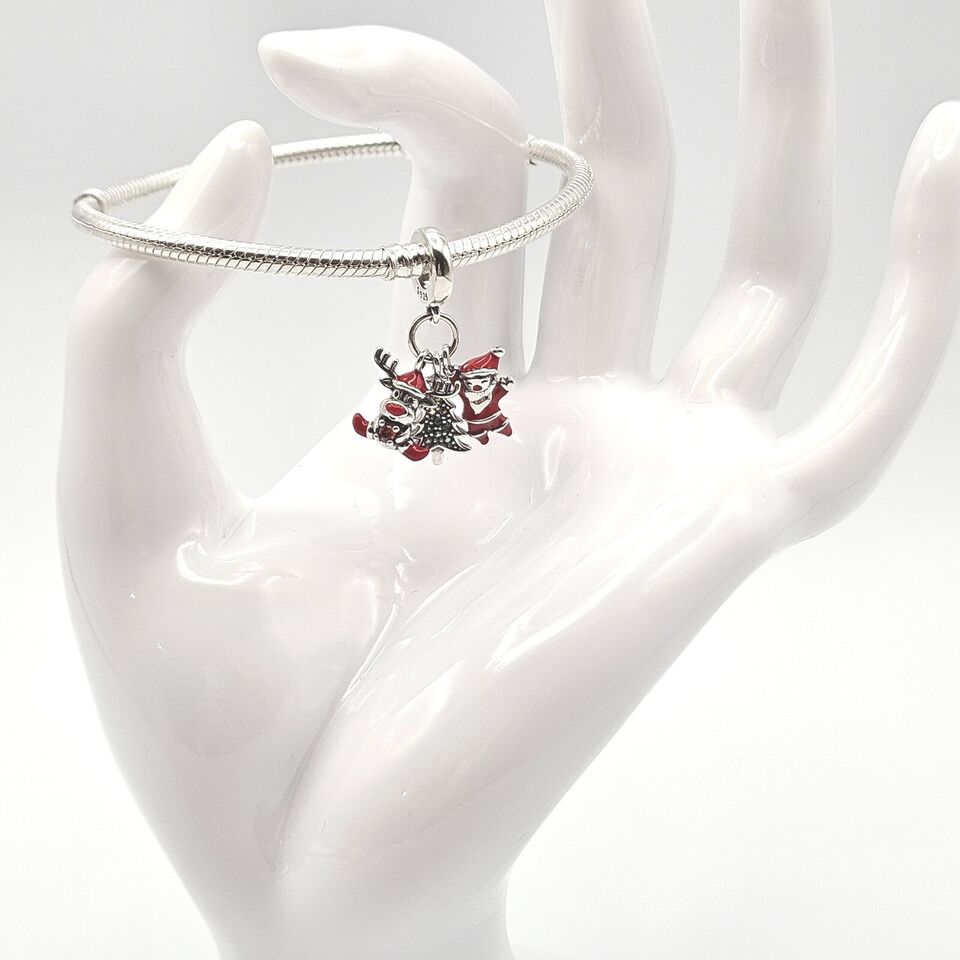 Santa Reindeer & Christmas Tree Silver S925 Dangle Charm - bellissi