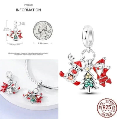 Santa Reindeer & Christmas Tree Silver S925 Dangle Charm - bellissi