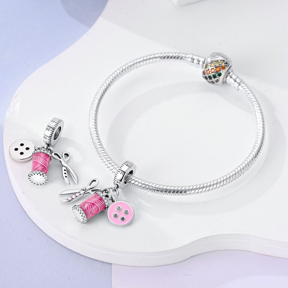 Sewing Set Scissors Pink Button Charm - bellissi