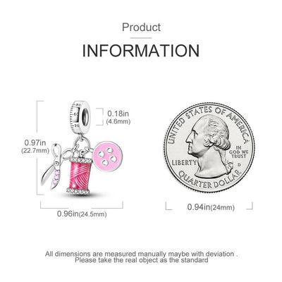 Sewing Set Scissors Pink Button Charm - bellissi