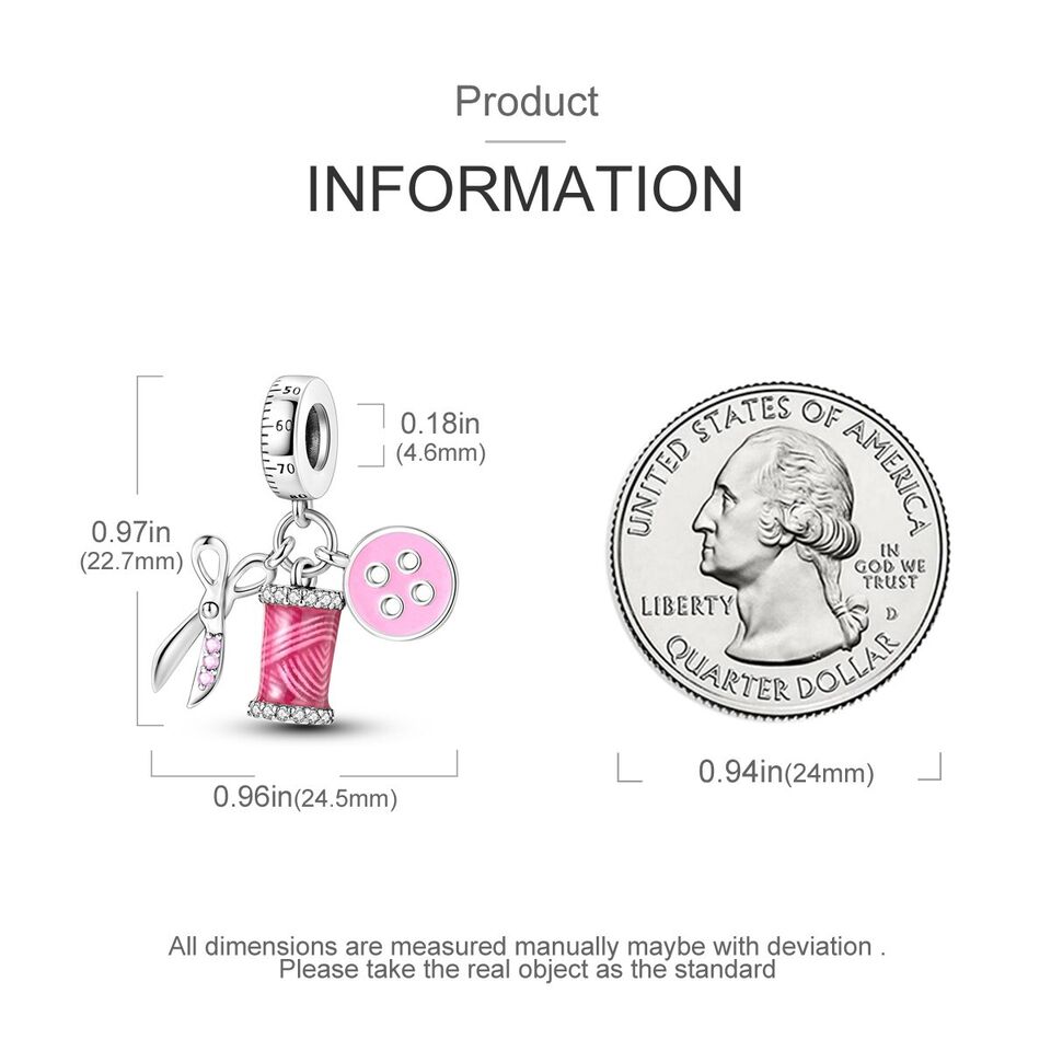 Sewing Set Scissors Pink Button Charm - bellissi