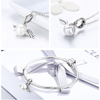 Shell Pearl With Angel Wings Dangle - bellissi