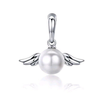 Shell Pearl With Angel Wings Dangle - bellissi