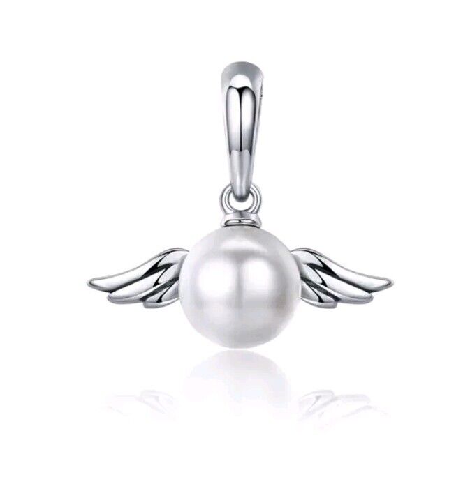 Shell Pearl With Angel Wings Dangle - bellissi