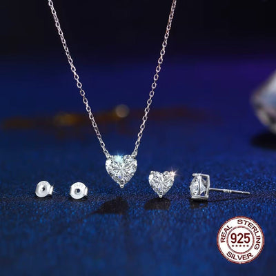 Shiny Cubic Zircon Heart Necklace & Earring - bellissi