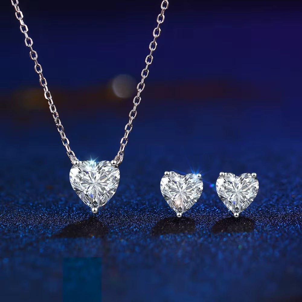 Shiny Cubic Zircon Heart Necklace & Earring - bellissi