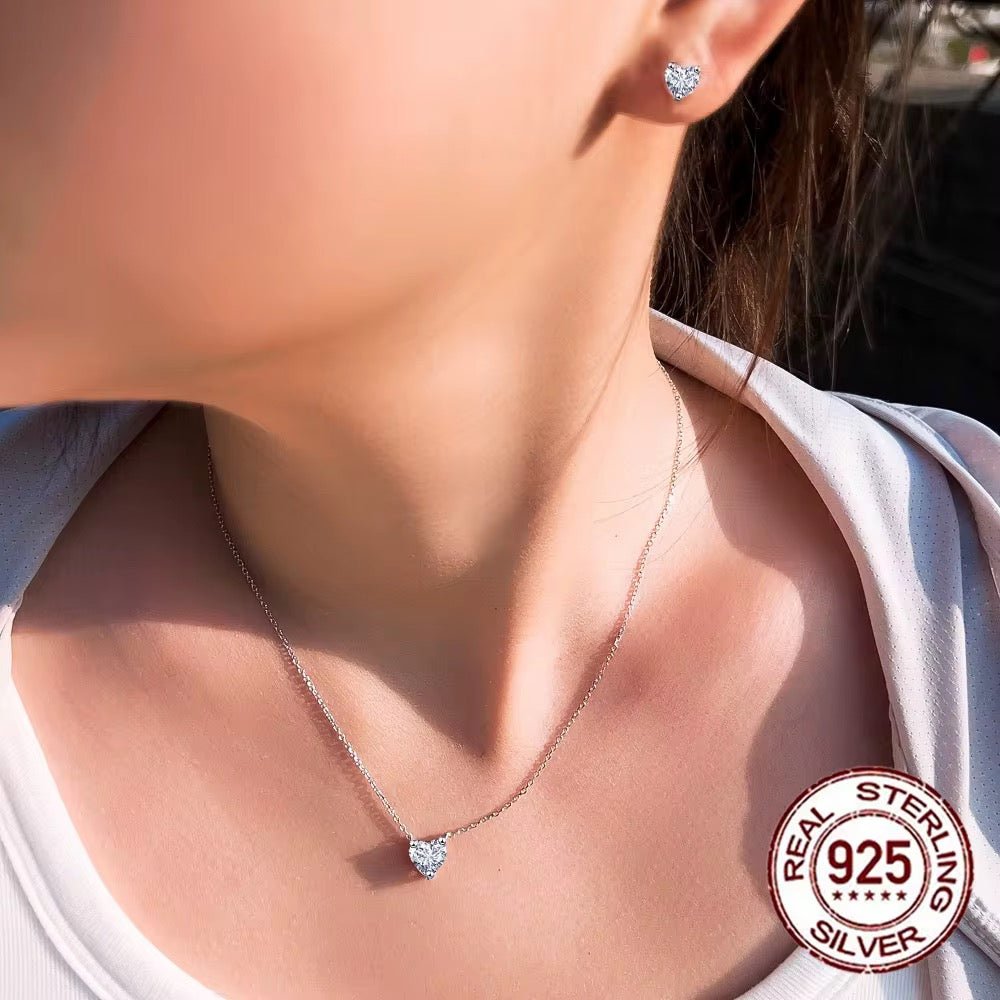 Shiny Cubic Zircon Heart Necklace & Earring - bellissi