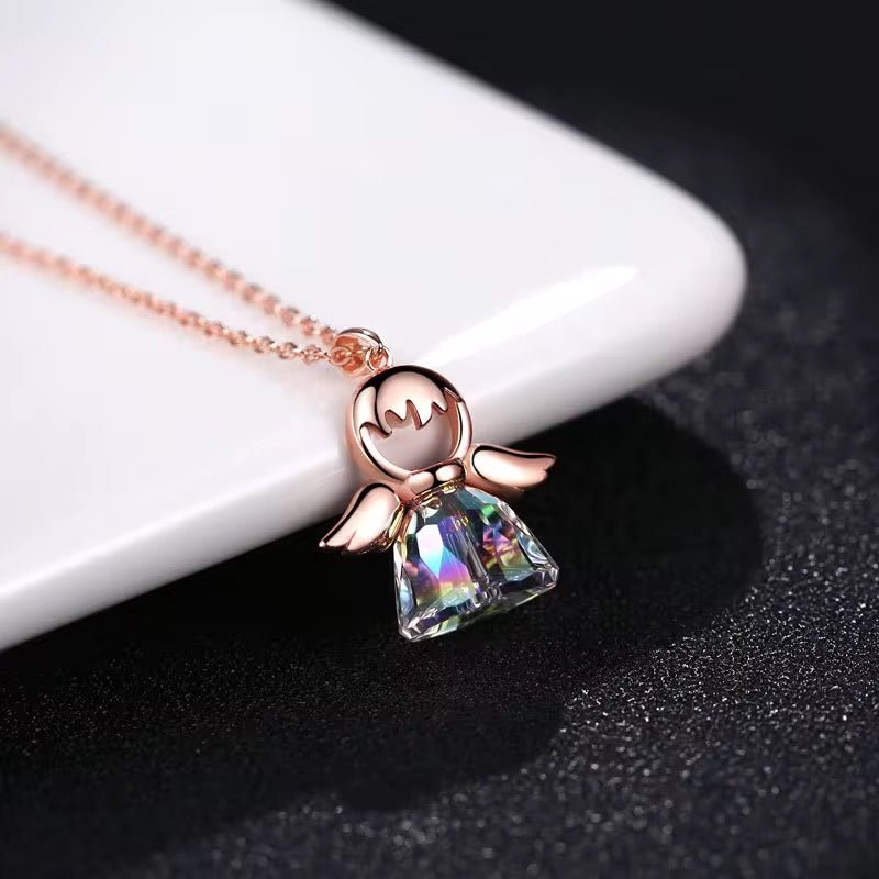 Silver Angel Crystal Necklace - bellissi