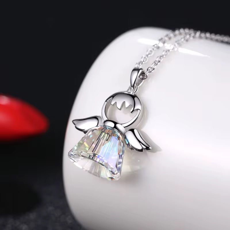 Silver Angel Crystal Necklace - bellissi