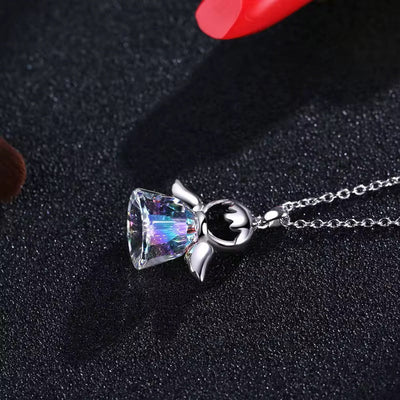 Silver Angel Crystal Necklace - bellissi