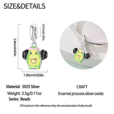 Silver Avocado Gym Charm - bellissi