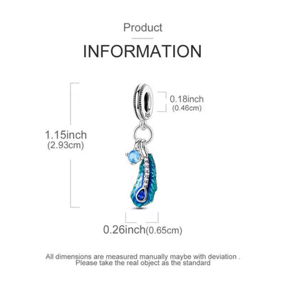 Silver Blue Feather Charm with Crystal Heart - bellissi