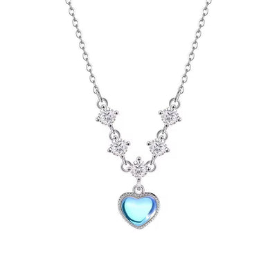 Silver Blue Heart Crystal Necklace - bellissi
