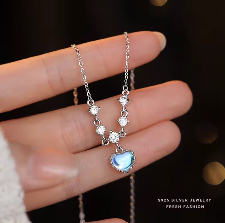 Silver Blue Heart Crystal Necklace - bellissi