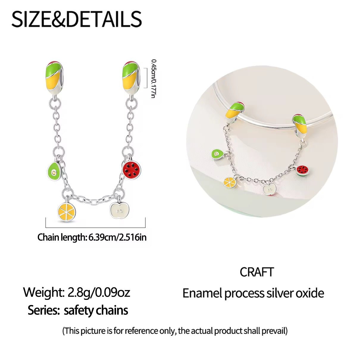 Silver Fruit Safety Chain Charm - bellissi