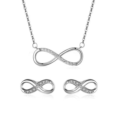 Silver Infinity with Cubic Zirconia Chain Necklace and Earring Set - bellissi