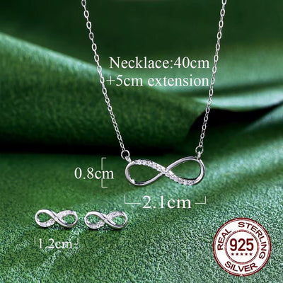 Silver Infinity with Cubic Zirconia Chain Necklace and Earring Set - bellissi