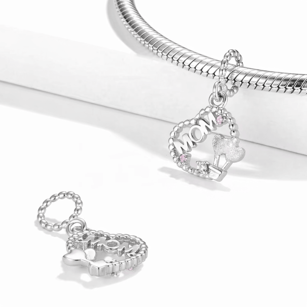 Silver MOM Heart Dangle Charm - bellissi