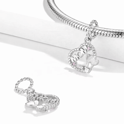 Silver MOM Heart Dangle Charm - bellissi