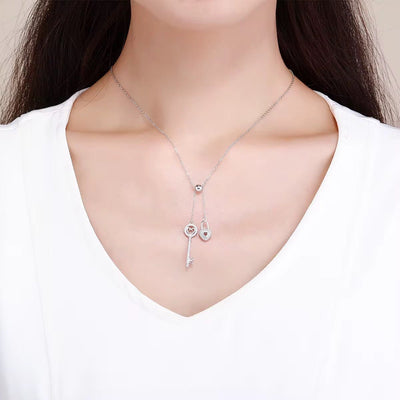 Silver Padlock & Key Necklace Cubic Zircon AAA - bellissi