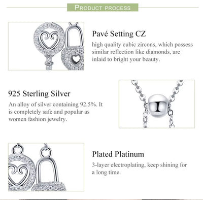 Silver Padlock & Key Necklace Cubic Zircon AAA - bellissi