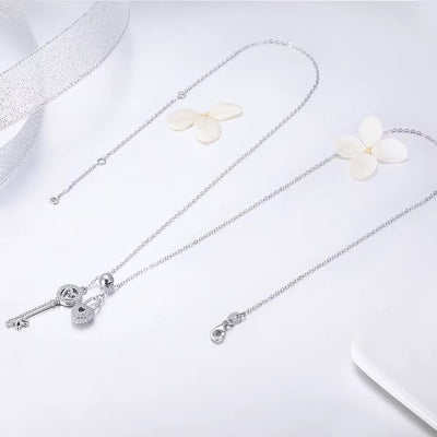 Silver Padlock & Key Necklace Cubic Zircon AAA - bellissi