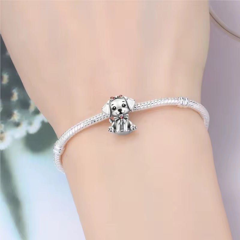 Silver Puppy Charm with Red Bow - bellissi