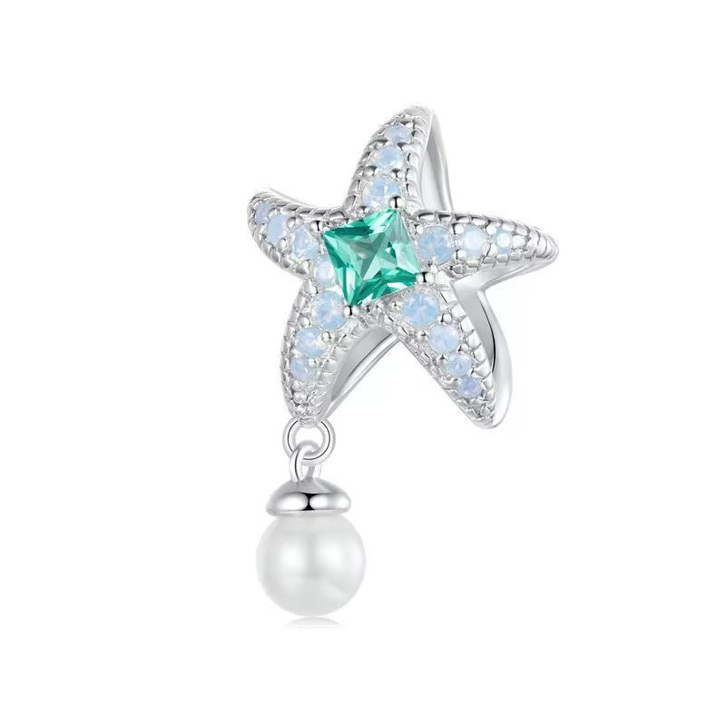 Silver Starfish Charm with Green Crystal & Pearl - bellissi