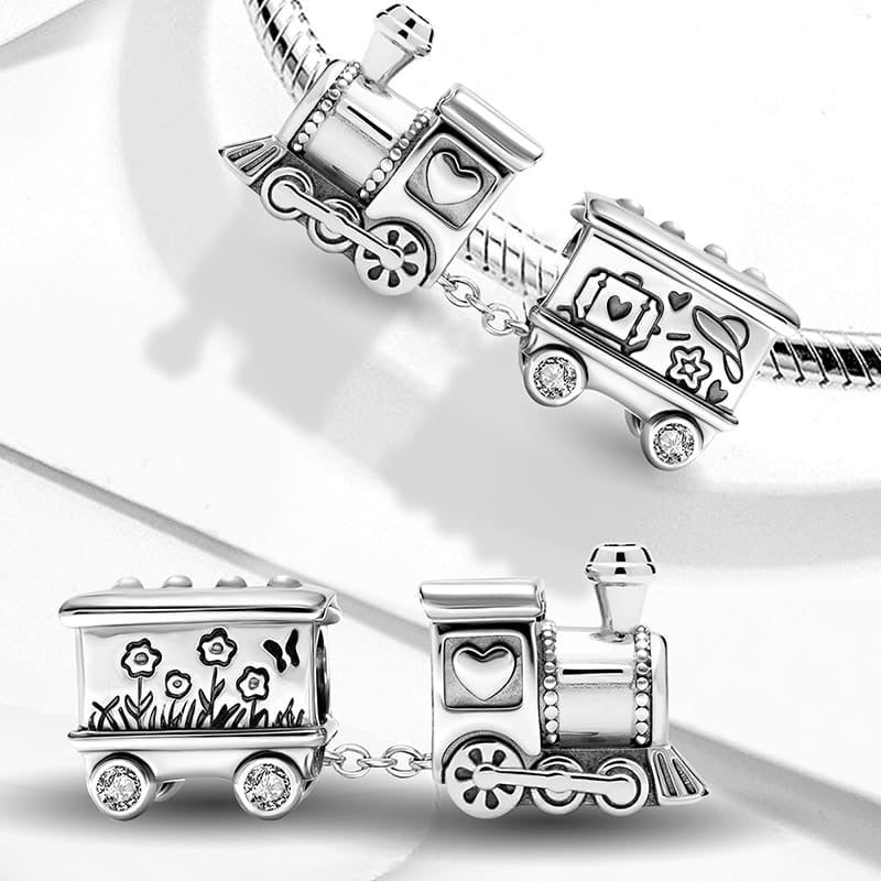 Silver Travel Train Dangle Charm - bellissi