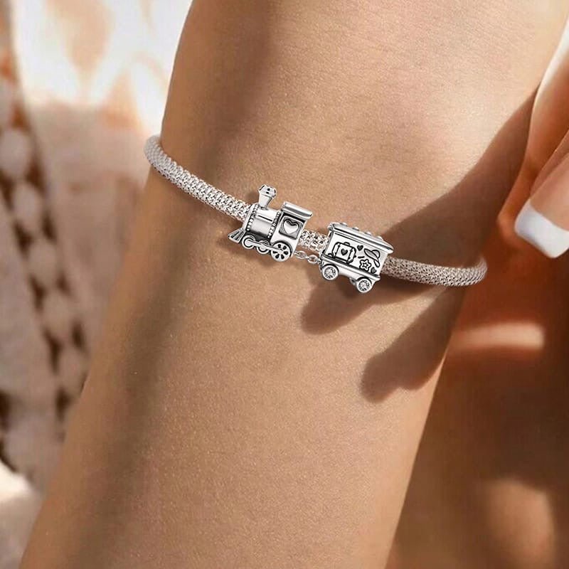 Silver Travel Train Dangle Charm - bellissi