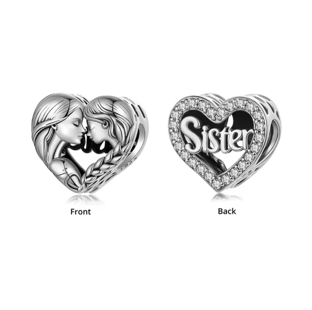 Sister Heart Silver Charm - bellissi