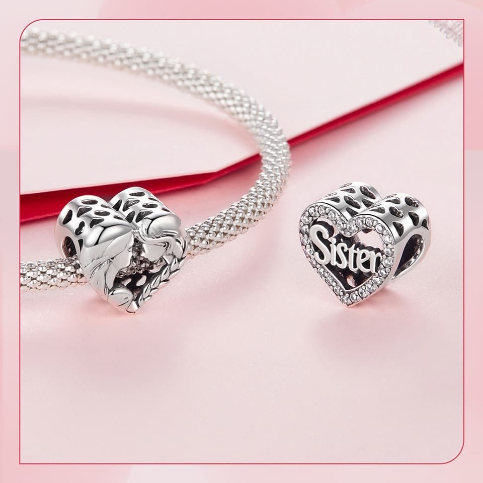 Sister Heart Silver Charm - bellissi