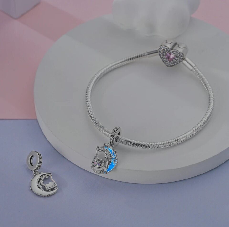 Sisters Friends On A Swing Luminous Moon Charm - bellissi