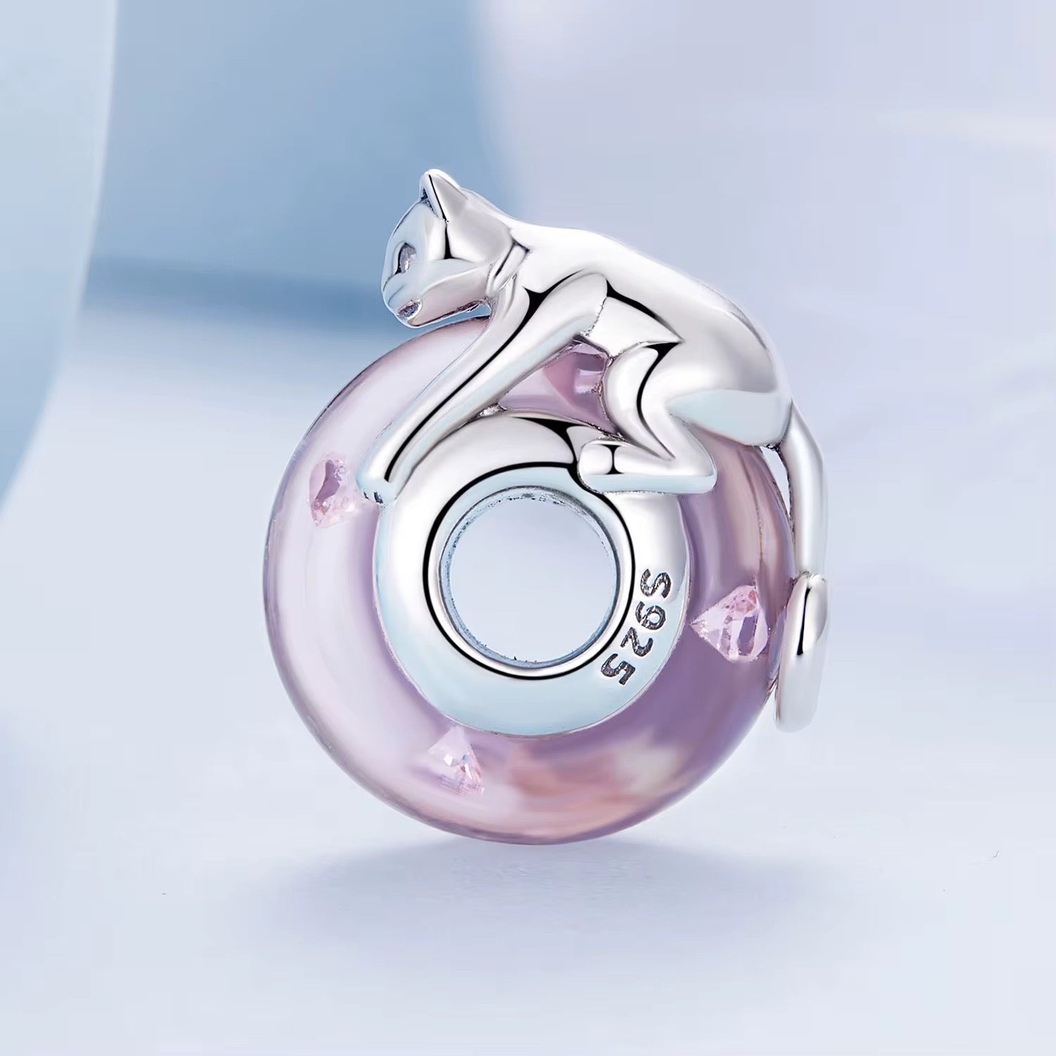 Sleeping Cat on Pink Murano Charm - bellissi