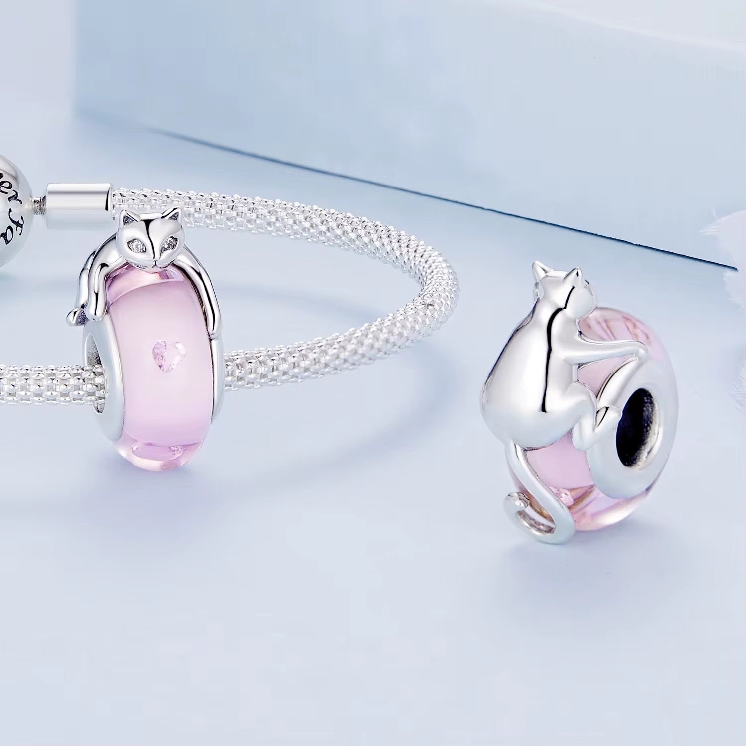 Sleeping Cat on Pink Murano Charm - bellissi
