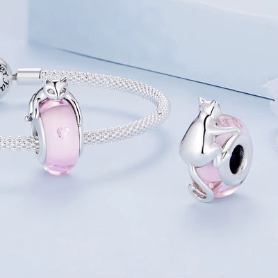 Sleeping Cat on Pink Murano Charm - bellissi