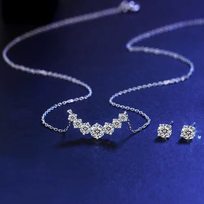 Smile Shape Cubic Zirconia Chain Necklace and Earring Set - bellissi
