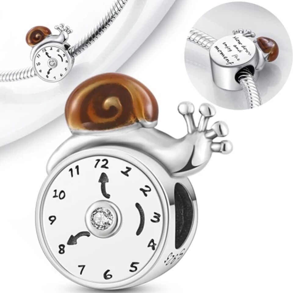 Snail on Clock With Zircon Charm - bellissi