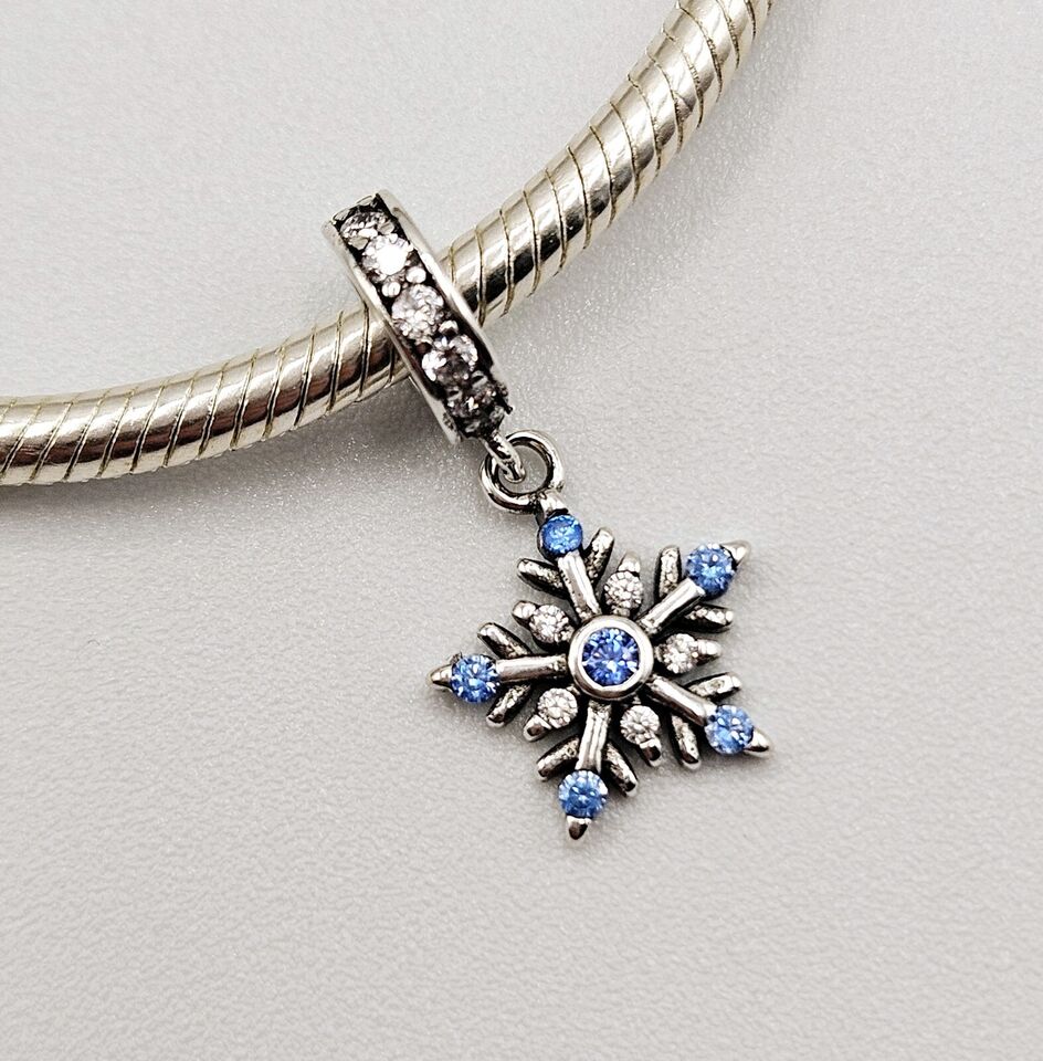 Snowflake Blue Zirconia Dangle Charm - bellissi
