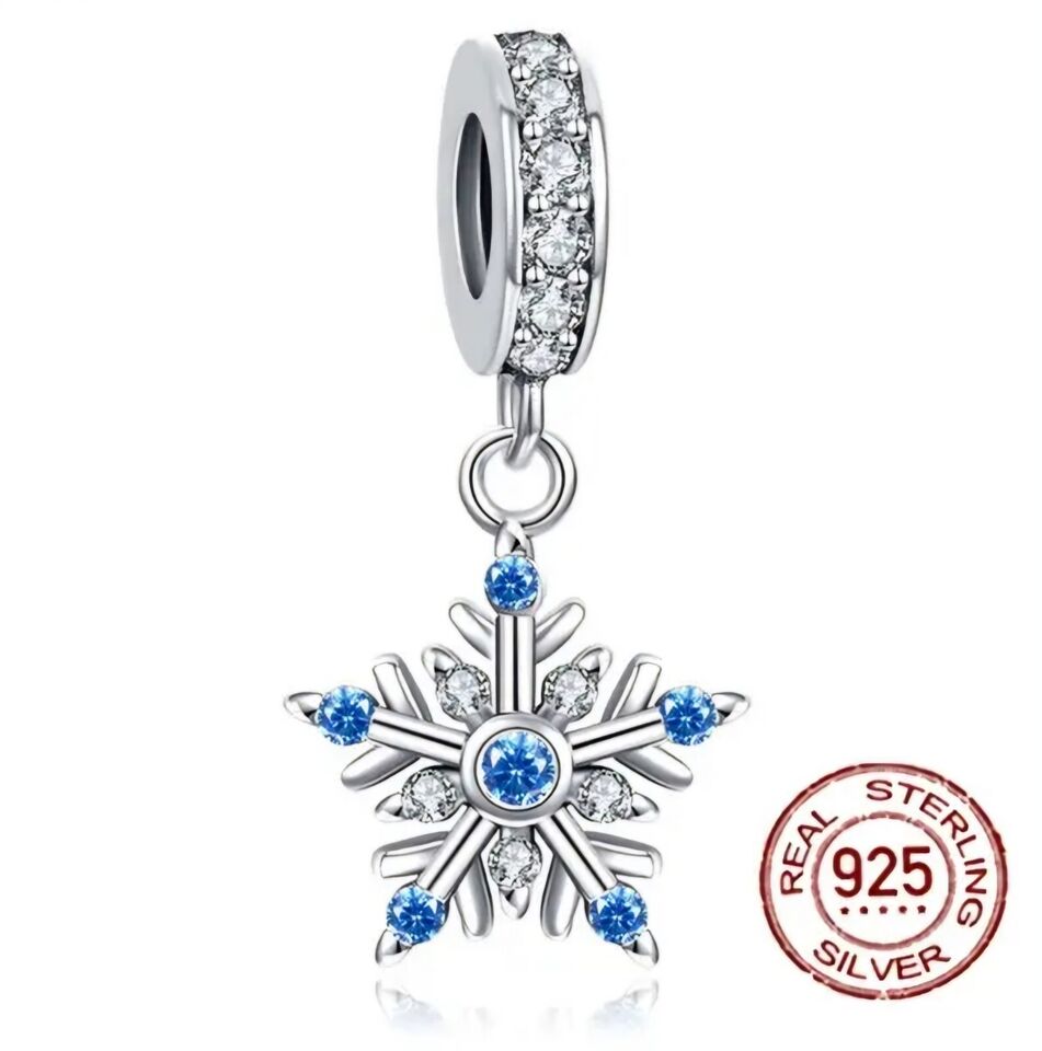 Snowflake Blue Zirconia Dangle Charm - bellissi