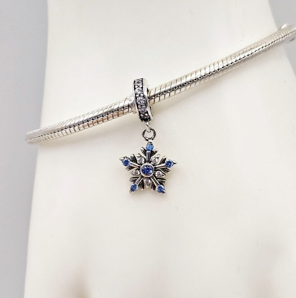 Snowflake Blue Zirconia Dangle Charm - bellissi